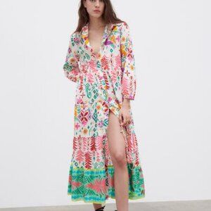 Zara Women's Printed  Shirtdress with Small Bag Sz Small Pre-Owned Excel Cond